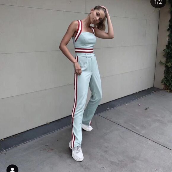 C/meo collective Green and red striped high-waisted flare pants - Picture 2 of 9